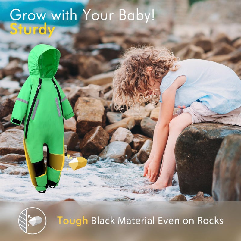 HAPIU Kids Toddler Rain Suit Muddy Buddy Waterproof Coverall,Green,3T,Upgraded - Image 4